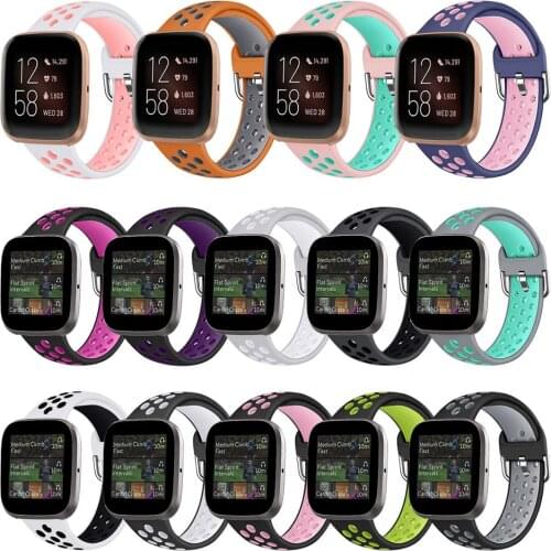 Double Color Silicone Watch Strap For Fitbit Versa / Versa Lite Correa Smart Watch Breathable Bracelet Band For Fitbit Versa 2