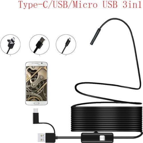 1080P Type-C Android PC Endoscope Camera Inspection Endoscope Semi Rigid 1m 2m 3.5m 5m Cable Led Light Waterproof Borescope