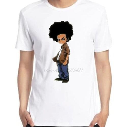 Funny the Boondocks Rapper Huey Freeman Breathable Printed Graphic Tee Harajuku Oversized t shirt Tops Streetwear Men Clothing