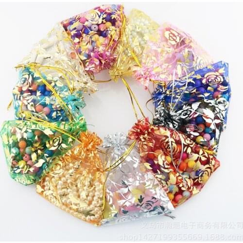 Hot sale 100 pcs/lot Multicolor Gold Rose Organza Gift bag Wedding Gift Jewelry Bags for Christmas Party Holiday Use ( 7 Size)