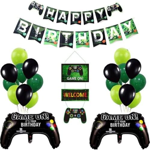 Video game party birthday decoration game theme party game console balloon boy gamer geek desktop cover plate cup napkin straw