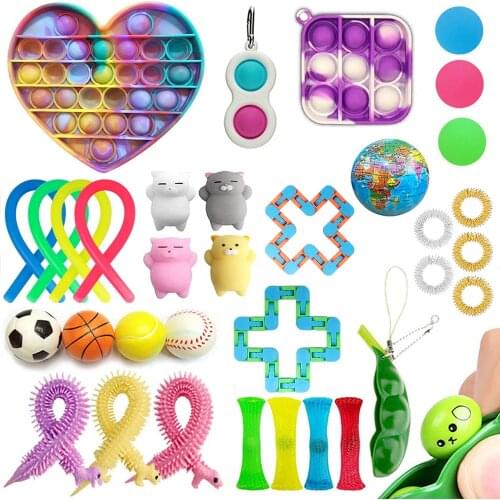 Fidget Sensory Toys Anti Stress Pack Marble Anxiety Relief Big Size Rainbow Bubble Toy Decompression Gift for Kids Adults