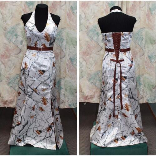 Halter Mermaid Camo Wedding Dresses Camouflage Real Tree Snowfall Bridal Gowns 2019 Lace Up Back Formal Vestidos De Mariee