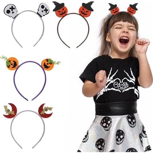 Halloween Baby Pumpkin Skeleton Hairbands Bat Moon Headwear for Girls Cosplay Photography Props for Kids Dress Up Headhoop
