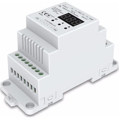 DL DIN rail mounted DMX512 to 4CH 0-10V Decoder;DC5-24V input;DMX512 signal input; 0-10V signal output