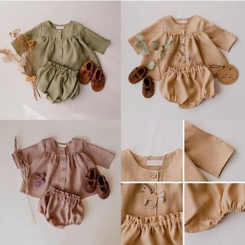 Baby Girls Boys Summer Casual Clothes Sets Toddler Baby Solid color loose Shirts And Shorts Outfits Spring Cute Infant Clothing