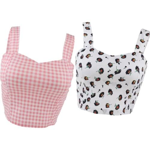 2pcs Padded Camisole Tank Top with Built in Crop Top Training Plaid Bra - Girls Camisole Undershirt