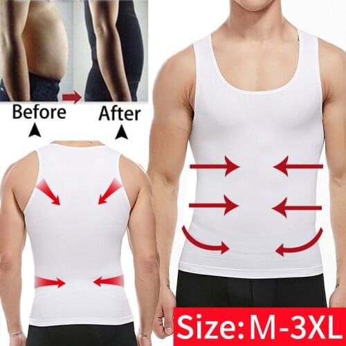 Mens Compression Shirt Slimming Body Shaper Waist Trainer Vest Workout Tank Tops Abs Abdomen Undershirts Shapewear Tummy Control