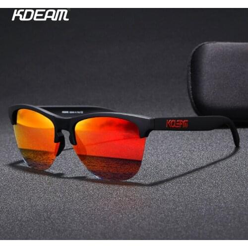 KDEAM Half Frame Fashion Sunglasses Polarized Men TR90 Sport Shades Semi Rimless Cool Mirror Sunglass With Free Box