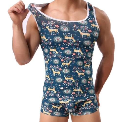 Mens Vest Bodybuilding Clothing and Fitness Men Undershirt Print Tank Tops Cotton Men Undershirt Christmass Gift