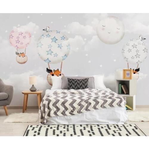 Customized large-scale 3D mural wallpaper modern minimalist hand-painted balloon wallpaper girl bedroom cartoon mural
