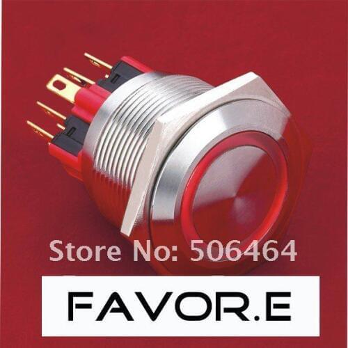 Stainless steel 25mm IP65 5A/250VAC ring illuminated 2NO 2NC latching LED metal Push Button light Switch Flat round
