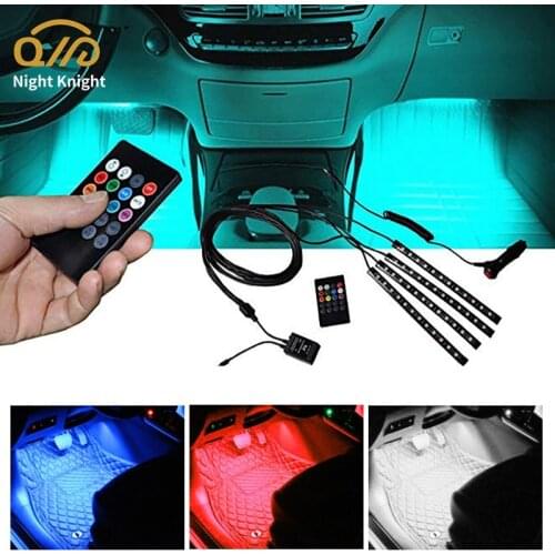 Night knight 1set Car Decoration Lights 9 LED Light×4 Remote Control Colorful RGB Interior Floor Atmosphere Lamps Strip DC12V