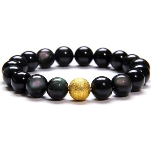 New 6mm 8mm 10mm Natural Stone Obsidian Tourmaline Beads Bracelet Elastic Charm Bracelets For Women Pulseira Homme Jewelry Gift