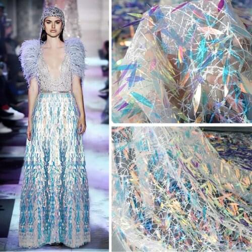 NEW Fish Scales Sequins Laser Cloth Wedding Stage Live Photo Background Mesh Dress Fabric Gradient Illusion Fashion Fabric D561