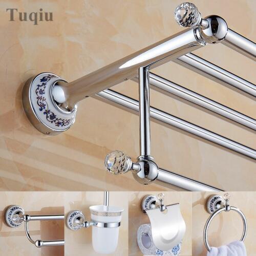 The new towel rack bath towel rack of all copper-material white porcelain base chrome color bathroom hardware hang piece suit