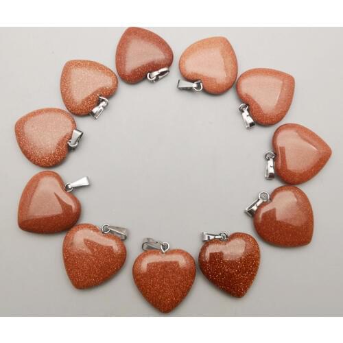 Wholesale fashion 20mm gold sand Natural Stone Heart Pendant charms for Necklace jewelry making 50pcs/lot Free shipping