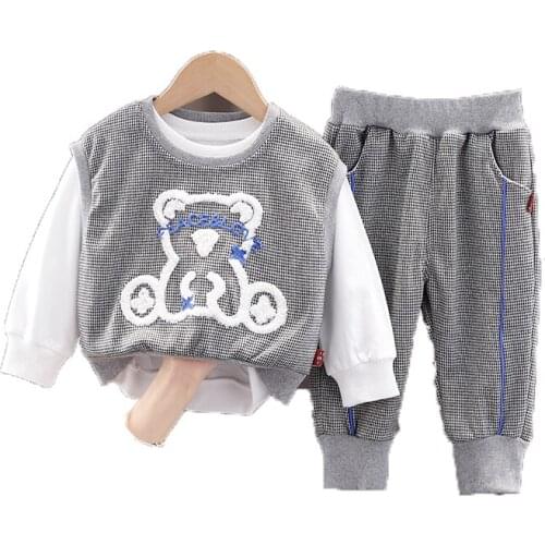 Autumn Children Casual Clothes Suit Baby Boys Girls Cartoon Vest T Shirt Pants 3Pcs/sets Kids Clothing Toddler Cotton Sportswear