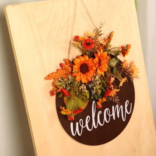 Sunflower Door Hanging Autumn Thanksgiving Decoration Welcome Wreath Sign Door Hanging Simulation Sunflower Doorplate