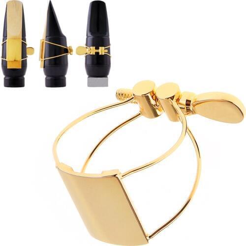 Durable Gold-plated Metal Ligature Tenor Sax Mouthpiece Clip with Plastic Cap for Tenor Saxophone