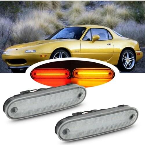 Clear Lens Front Amber /Rear Red LED Side Marker Light Signal Lamp For Mazda Miata MX-5 NA NB 1990-2005 Driver Corner/Park Lamp