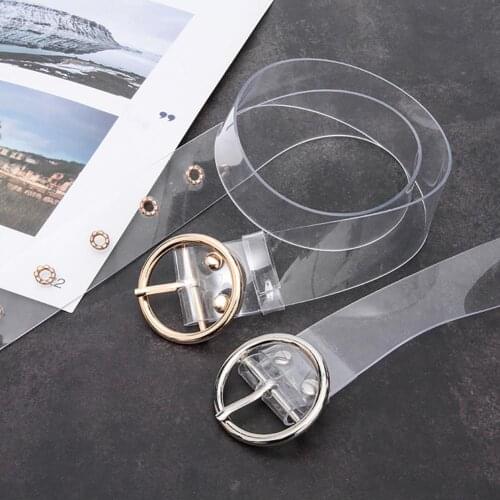 Waistband Transparent Unfading Women Adjustable Square Circle Shaped Buckle Belts for School