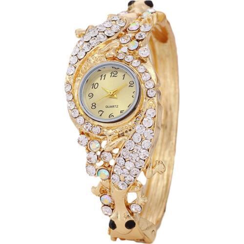 Luxury Women Rhinestone Round Dial Analog Quartz Bracelet Watch Jewelry Gift