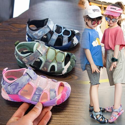Children Camouflage Spots Sandals 2021 Summer Boys Anti-kick Beach Shoes Soft Sole Girls Mesh Non-slip Sandals