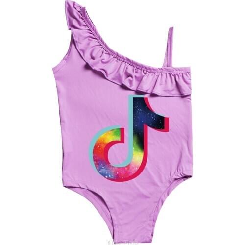 Tik Tok T-shirt Girls Cartoon Swimwear One piece Children Swimsuit Kids Float Swimsuit Kids High quality swimwear Beach Wear