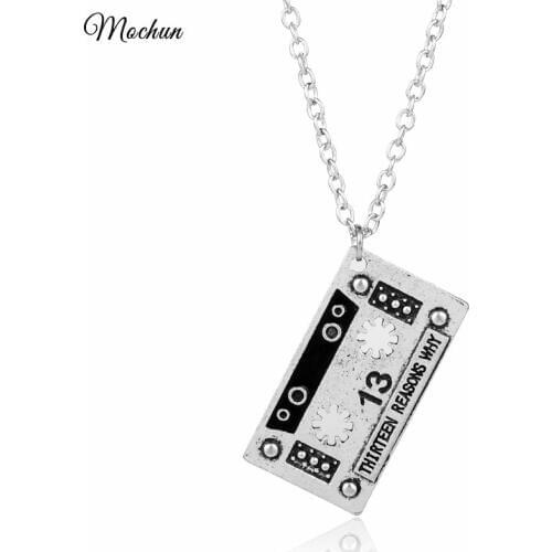 MQCHUN Vintage Thirteen Reasons Why Audio Tape Pendant Necklace 13 Reasons Why Cassette Tape Silvertone Metal Chain Necklace