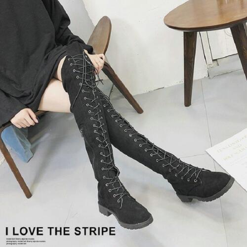Suede faux suede boots sexy knee thigh high tube womens boots high fashion gladiator womens shoes boots lace-up shoes