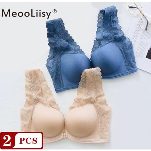 MeooLiisy Sexy Lace Wireless Front Closure Bras for Women Sexy Lingerie Comfort Push Up AB Cups Bra Adjusted Bralette