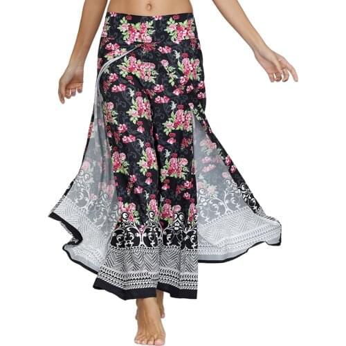 Women’s Hippie Split Wide Leg Pants,Bohemian Loose Palazzo Yoga Pants Casual Floral Belly Dance Trousers