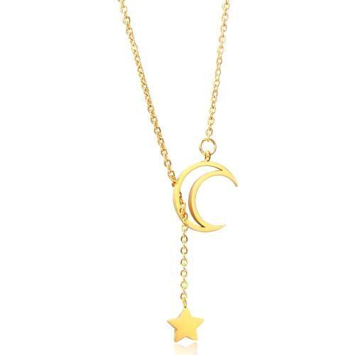 Star moon women pendant necklace Gold / silver / rose gold stainless steel women necklace Clavicular chain jewelry