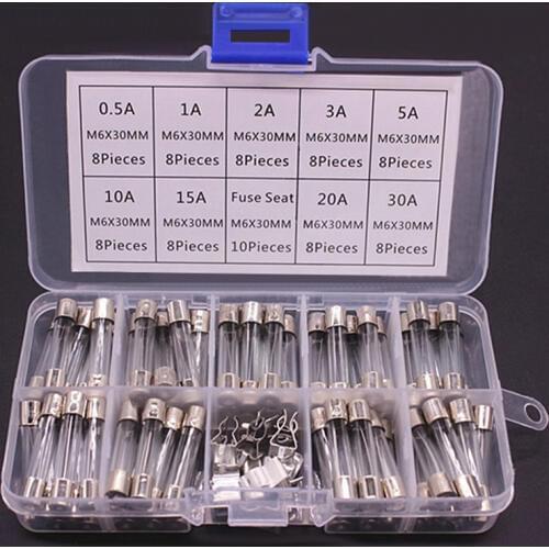 100/72pcs Car Fast-blow Glass Fuses Car Glass Tube Fuses 0.2-20A 0.5-30A Assorted Kit for Car Light Inflator vacuum Cleaner