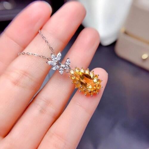 100% Natural and Real Citrine necklacel 925 sterling silver Citrine Pendant
