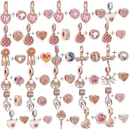 2Pcs 45 Style Silver Plated Crystal Rose Gold Charm Beads Pendant Fit DIY Brand Bracelets Necklaces For Women Men Jewelry Making