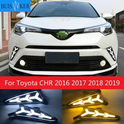 2PCS LED DRL Daytime Running Light For Toyota CHR 2016 2017 2018 2019 Daylight Fog Lamps with Turn Signal Lamp Car Styling