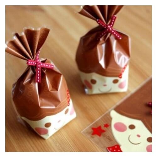 200 Pcs Cute Doll Cookie Bags,Plastic Cellophane Flat Open Top,For Bakery Gift Candy Biscuit cake Packaging Packing 14x21 cm