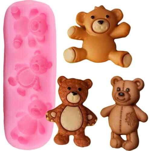 3D Cute Bear Silicone Mold DIY Baby Birthday Cupcake Topper Fondant Cake Decorating Tools Chocolate Candy Resin Clay Soap Moulds