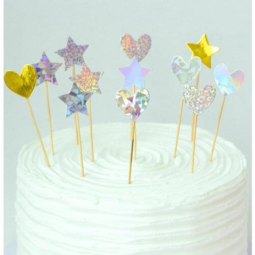 5pcs/set Colorful Cake Topper Star Heart Happy Birthday Party Cake Decora Supplies Baby Shower Decoration Wedding Party