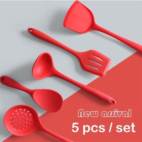 5 Pcs/set Silicone Kitchen Tools Heat Resistant Cooking Utensil Set Spoon Spatula Scoop Rice Spoon Set New Cooking Keukenhulpjes
