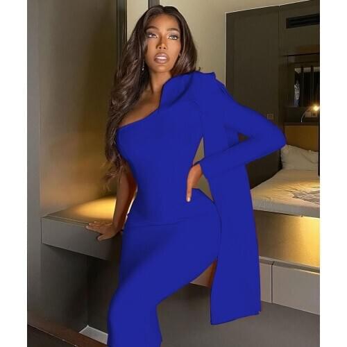 Babatique 2020 Fashion Blue Runway Bownot One Long Sleeve Bandage Dress Cocktail Party Bodycon Dress Vestidos