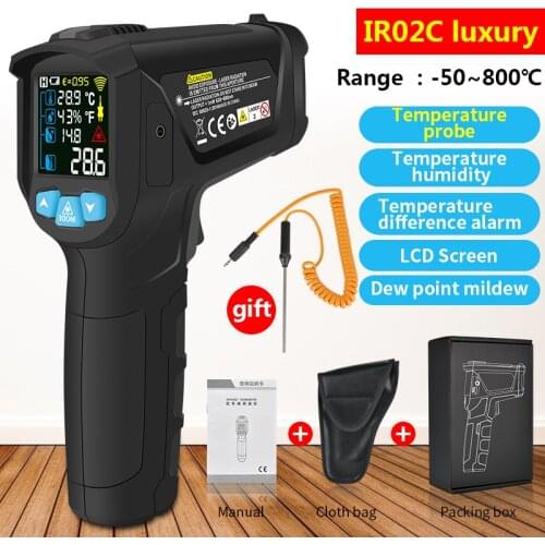 Non-Contact Infrared Thermometer with K Probe LCD IR Laser Digital Temperature Thermometer Gun Termometro Hygrometer Pyrometer