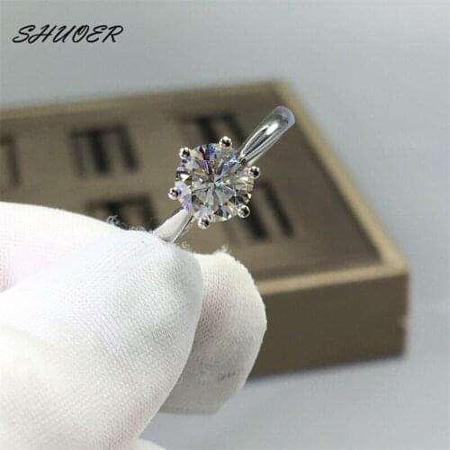 Classic 18K White Gold Round Brilliant Cut Pass Diamond Tester 1 Carat D Color Moissanite Wedding Ring for Party Women Jewelry