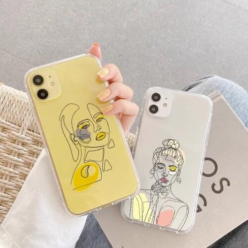 Line Design Pattern Girl Clear Phone Case For iPhone 6s 7 8 Plus 11 12 Pro Max X XR XS MAX SE 2020 Shell Soft Transparent Cover