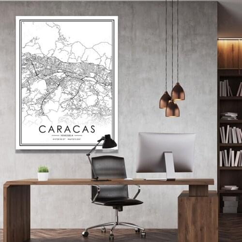Black And White World City Map CARACAS Wall Art Canvas Poster Prints Nordic Style Paintings Picture For Living Room