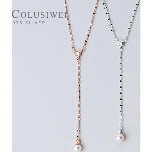 Colusiwei 925 Sterling Silver Pearl Necklace for Women Elegant Long Chain Pendant Necklaces Female Fine Jewelry Accessoreis Gift
