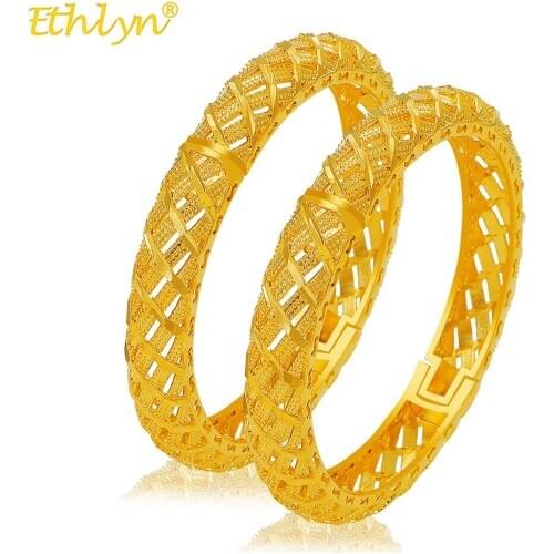 Ethlyn 2pcs/lot French Fashion Jewelry Gold Color Exquisite Bangles Bracelets Sets for Ladies Gifts MY56