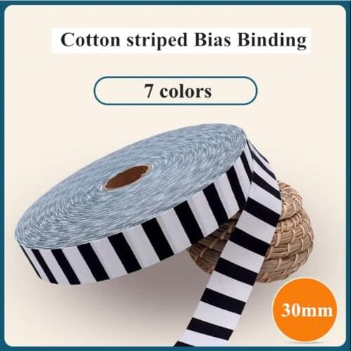 7 Colors Cotton Bias Binding 30mm Elastic Striped Twill Trim Tape Baby Clothes Hat Craft Patchwork Seam free shipping 150m